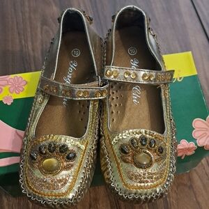 Vintage Gold and Brown Kids Dress Shoes